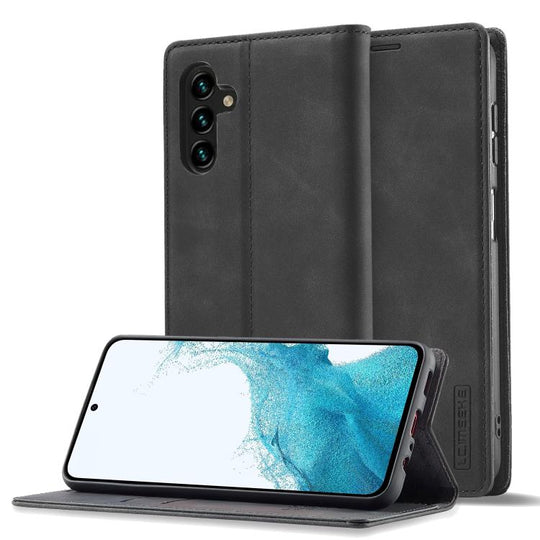 For Samsung Galaxy A57 5G LC.IMEEKE Strong Magnetism Microfiber Leather Phone Case(Black)