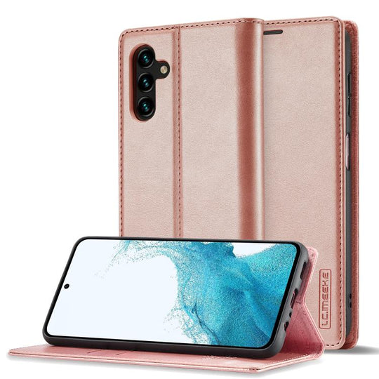 For Samsung Galaxy A37 5G LC.IMEEKE Strong Magnetism Microfiber Leather Phone Case(Rose Gold)