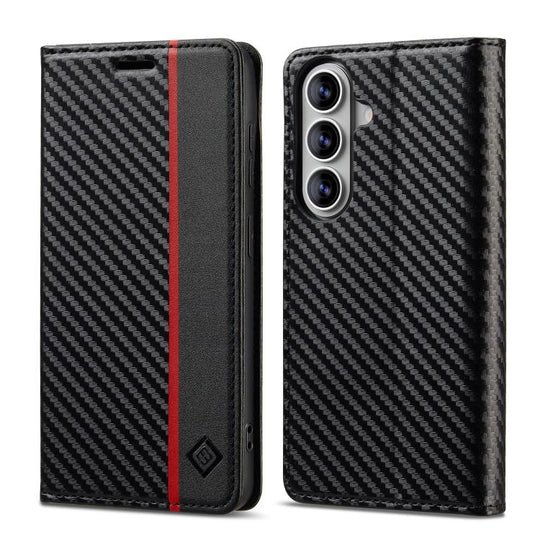 For Samsung Galaxy A37 5G LC.IMEEKE Carbon Fiber Leather Phone Case(Vertical Black)