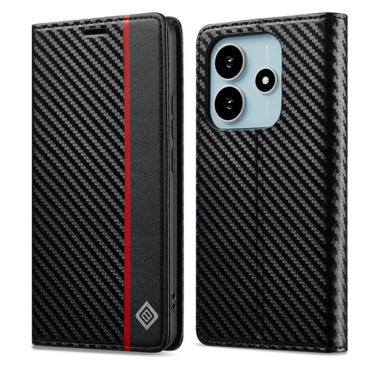 For Redmi Note 14 4G EU 164.84mm LC.IMEEKE Carbon Fiber Leather Phone Case(Vertical Black)
