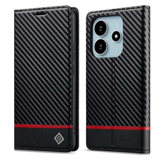 For Redmi Note 14 4G EU 164.84mm LC.IMEEKE Carbon Fiber Leather Phone Case(Horizontal Black)