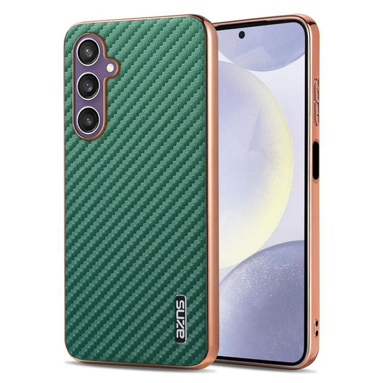 For Samsung Galaxy A05s / M14 AZNS Electroplated Edge Carbon Fiber Texture Phone Case(Green)