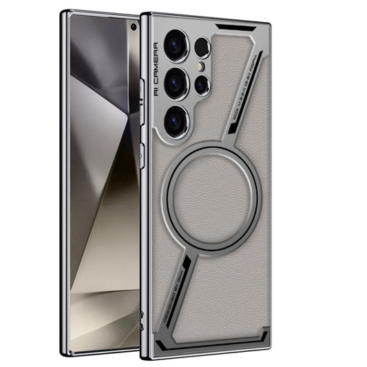 For Samsung Galaxy S24 Ultra 5G GKK Integrated Electroplating Leather Z-Shape MagSafe Phone Case(Gray) - Galaxy S24 Ultra 5G Cases by GKK | Online Shopping UK | buy2fix