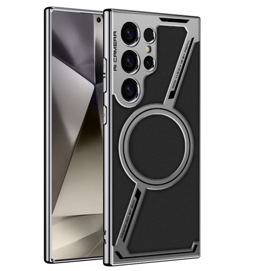 For Samsung Galaxy S24 Ultra 5G GKK Integrated Electroplating Leather Z-Shape MagSafe Phone Case(Black) - Galaxy S24 Ultra 5G Cases by GKK | Online Shopping UK | buy2fix