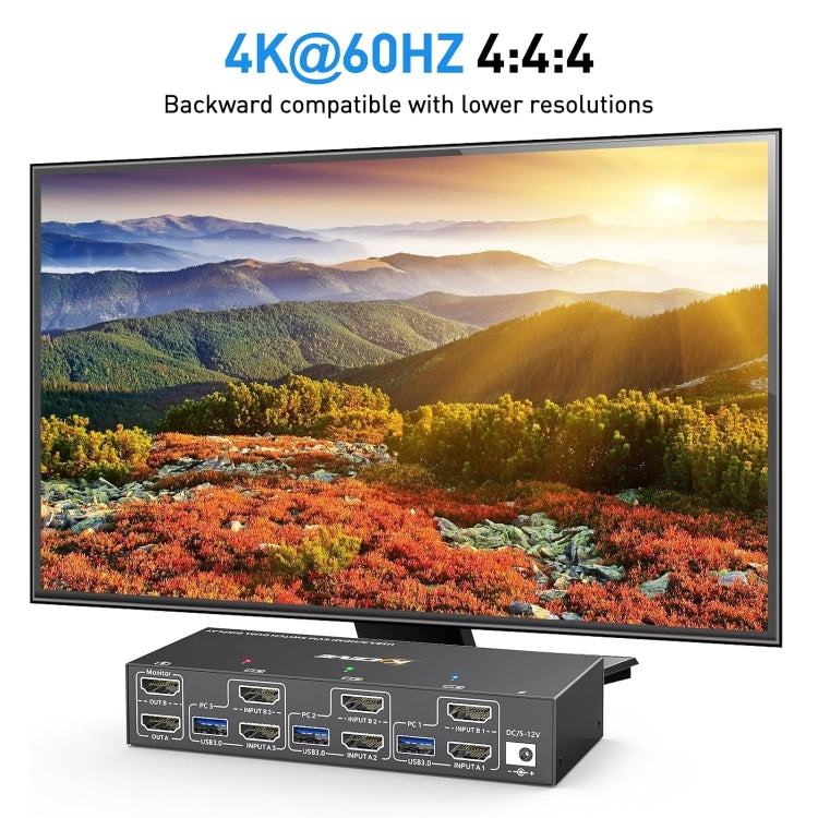 KC-KVM302AS 4K 60Hz USB3.0 / HDMI Dual Monitors KVM Switch, AU Plug - Switch by buy2fix | Online Shopping UK | buy2fix