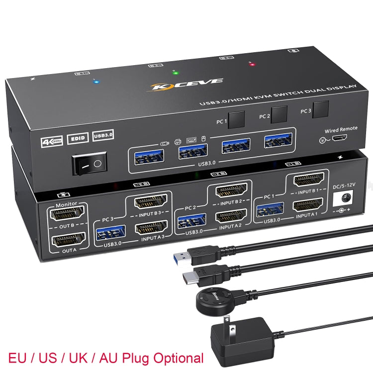 KC-KVM302AS 4K 60Hz USB3.0 / HDMI Dual Monitors KVM Switch, UK Plug - Switch by buy2fix | Online Shopping UK | buy2fix