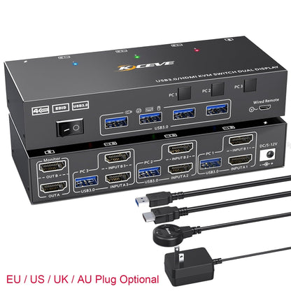 KC-KVM302AS 4K 60Hz USB3.0 / HDMI Dual Monitors KVM Switch, AU Plug - Switch by buy2fix | Online Shopping UK | buy2fix