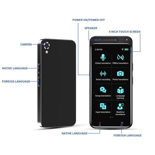VORMOR Z6 5.0 inch HD Touch Screen Smart AI Translator 139 Languages with Offline Translation / Photo Translation -  by buy2fix | Online Shopping UK | buy2fix