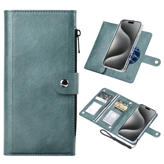 For iPhone 15 Pro Max ViLi GVS-C Series MagSafe Magnetic RFID Leather Flip Phone Case(Green)