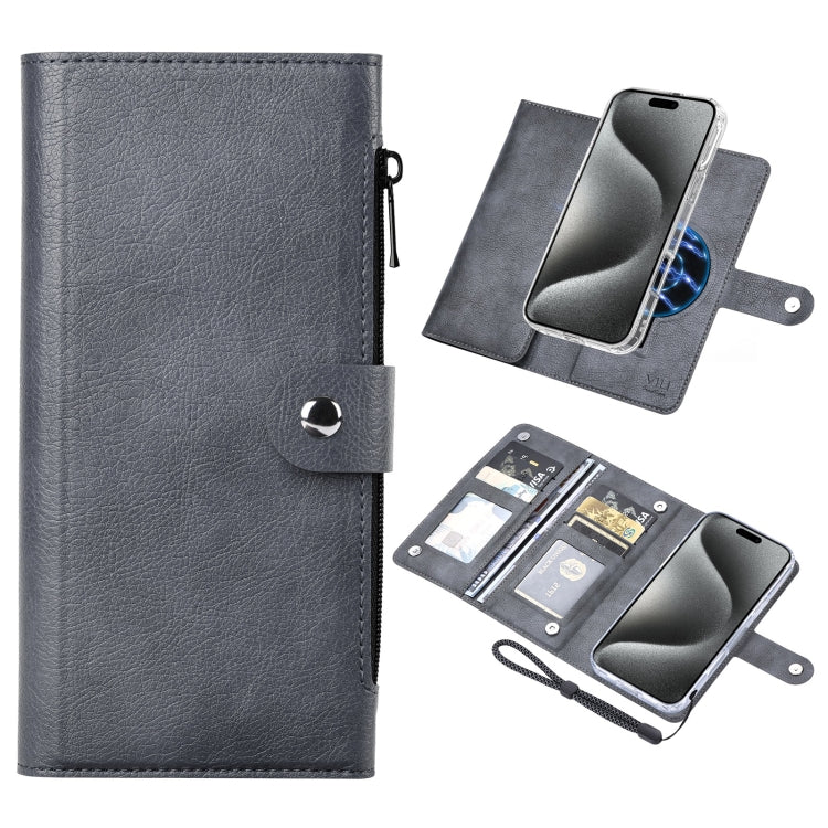 For iPhone 15 Pro ViLi GVS-C Series MagSafe Magnetic RFID Leather Flip Phone Case(Grey) - iPhone 15 Pro Cases by ViLi | Online Shopping UK | buy2fix