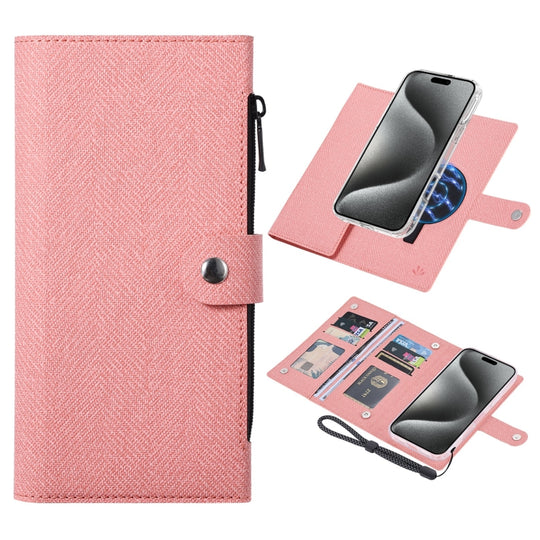 For iPhone 15 Pro Max ViLi GBS-C Series MagSafe Magnetic RFID Leather Flip Phone Case(Pink)
