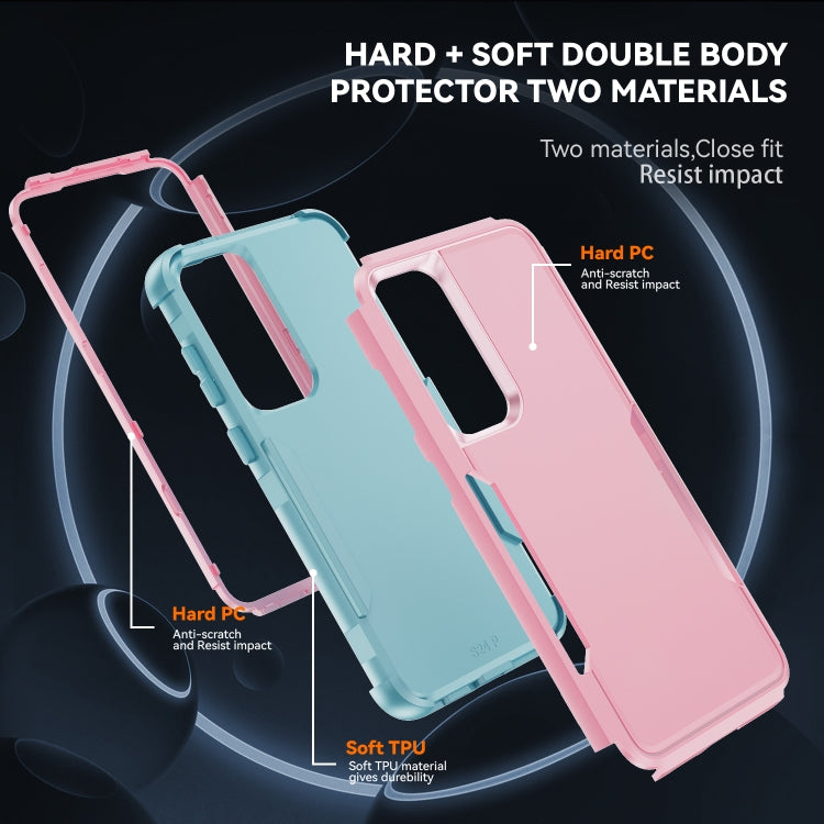 For Samsung Galaxy S25 5G TPU + PC Shockproof Protective Phone Case(Pink + Grey Green) by buy2fix