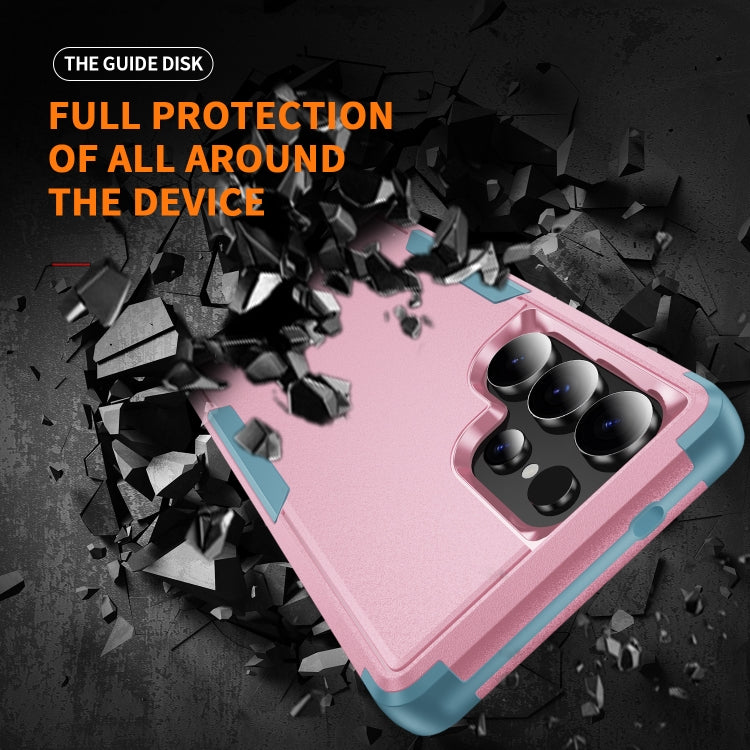 For Samsung Galaxy S25 Ultra 5G TPU + PC Shockproof Protective Phone Case(Pink + Grey Green) by buy2fix