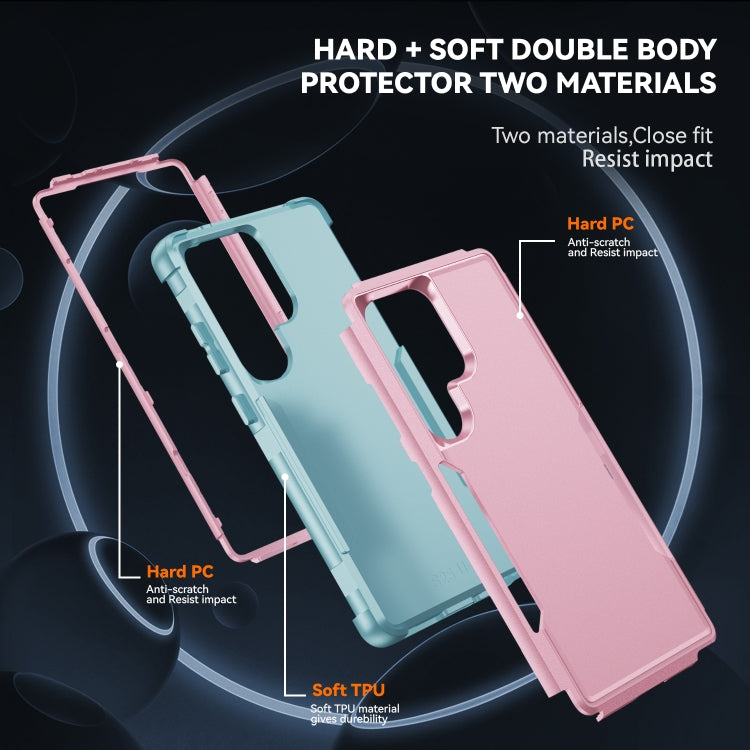 For Samsung Galaxy S25 Ultra 5G TPU + PC Shockproof Protective Phone Case(Pink + Grey Green) by buy2fix