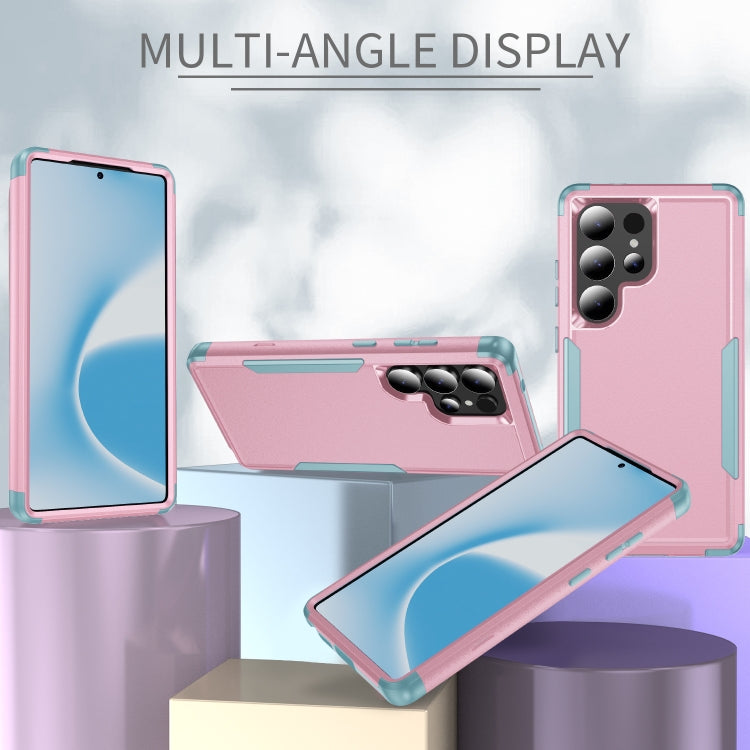 For Samsung Galaxy S25 Ultra 5G TPU + PC Shockproof Protective Phone Case(Pink + Grey Green) by buy2fix
