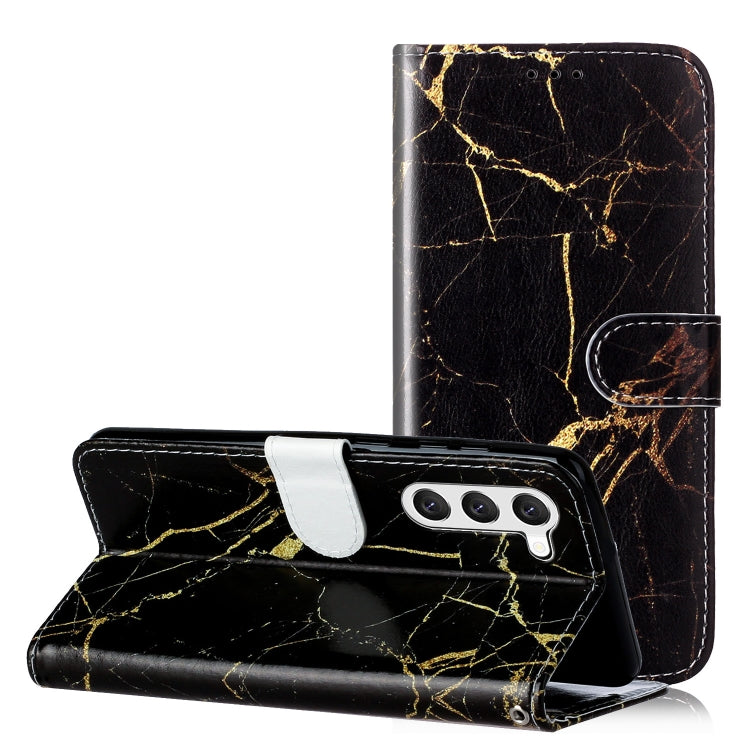 For Samsung Galaxy S25 5G Colored Drawing Marble Pattern Leather Phone Case(Black Gold Marble) by buy2fix