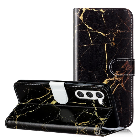 For Samsung Galaxy S25 5G Colored Drawing Marble Pattern Leather Phone Case(Black Gold Marble) by buy2fix