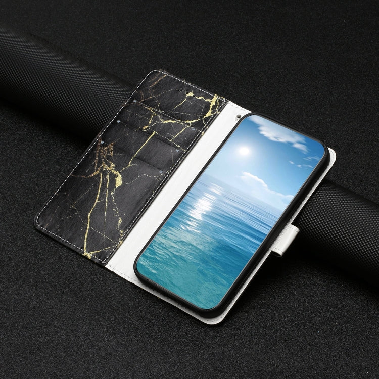 For Samsung Galaxy S25 5G Colored Drawing Marble Pattern Leather Phone Case(Black Gold Marble) by buy2fix