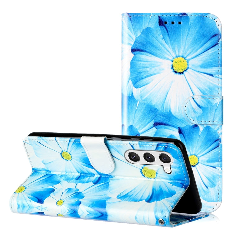 For Samsung Galaxy S25 5G Colored Drawing Marble Pattern Leather Phone Case(Blue Flower) by buy2fix