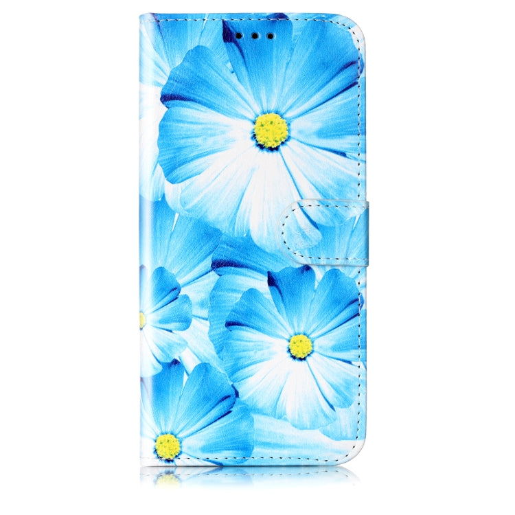 For Samsung Galaxy S25 5G Colored Drawing Marble Pattern Leather Phone Case(Blue Flower) by buy2fix