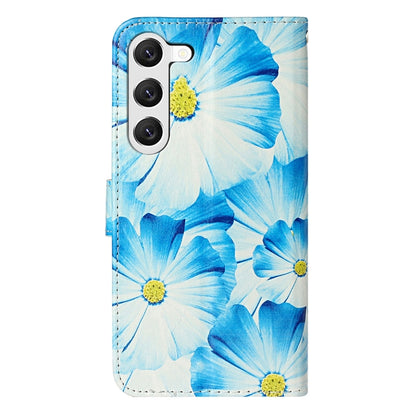 For Samsung Galaxy S25 5G Colored Drawing Marble Pattern Leather Phone Case(Blue Flower) by buy2fix