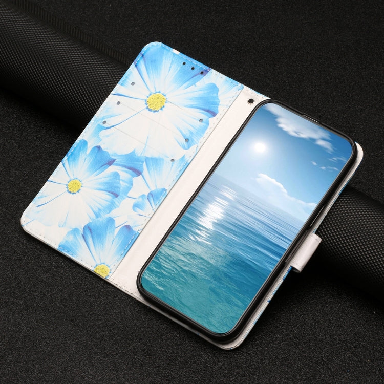 For Samsung Galaxy S25 5G Colored Drawing Marble Pattern Leather Phone Case(Blue Flower) by buy2fix