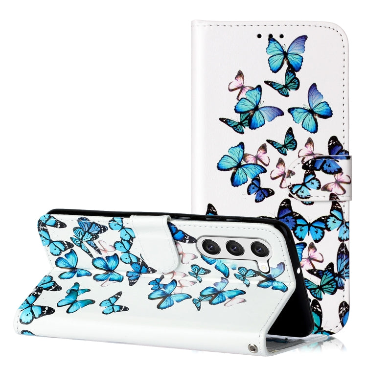 For Samsung Galaxy S25+ 5G Colored Drawing Marble Pattern Leather Phone Case(Little Blue Butterflies) by buy2fix