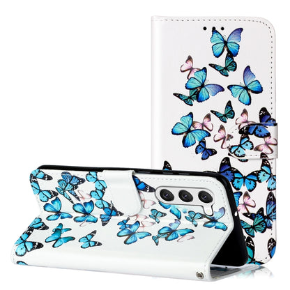 For Samsung Galaxy S25+ 5G Colored Drawing Marble Pattern Leather Phone Case(Little Blue Butterflies) by buy2fix