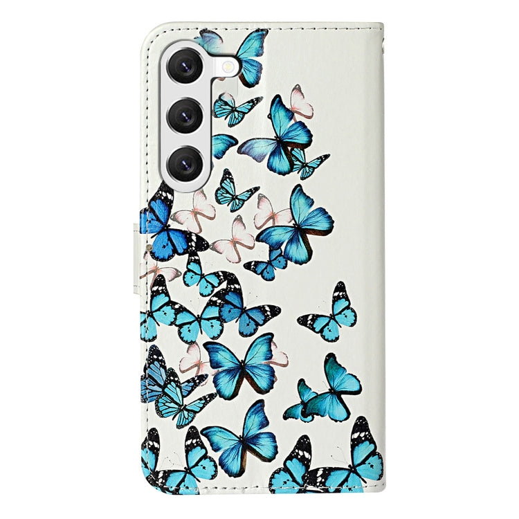 For Samsung Galaxy S25+ 5G Colored Drawing Marble Pattern Leather Phone Case(Little Blue Butterflies) by buy2fix