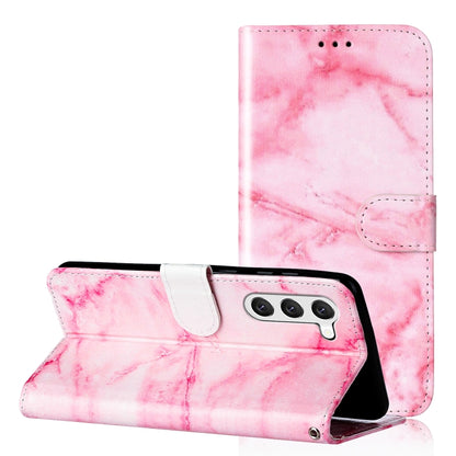 For Samsung Galaxy S25+ 5G Colored Drawing Marble Pattern Leather Phone Case(Pink Marble) by buy2fix