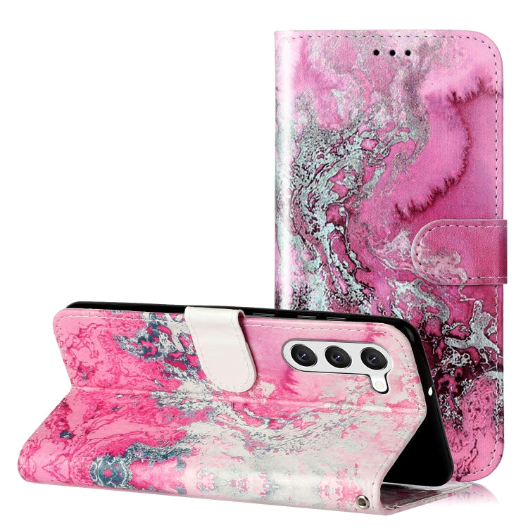 For Samsung Galaxy S25+ 5G Colored Drawing Marble Pattern Leather Phone Case(Pink Seawater) by buy2fix