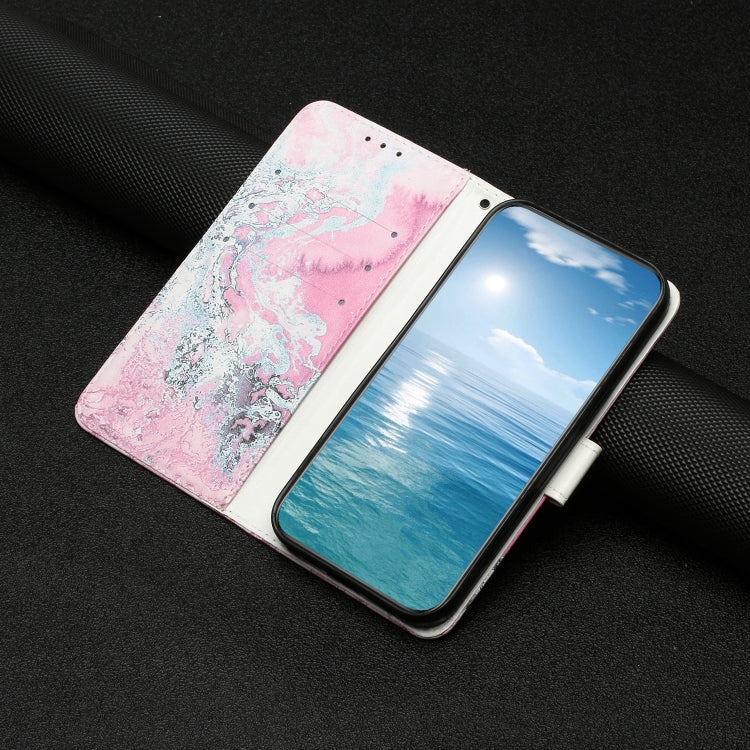 For Samsung Galaxy S25+ 5G Colored Drawing Marble Pattern Leather Phone Case(Pink Seawater) by buy2fix