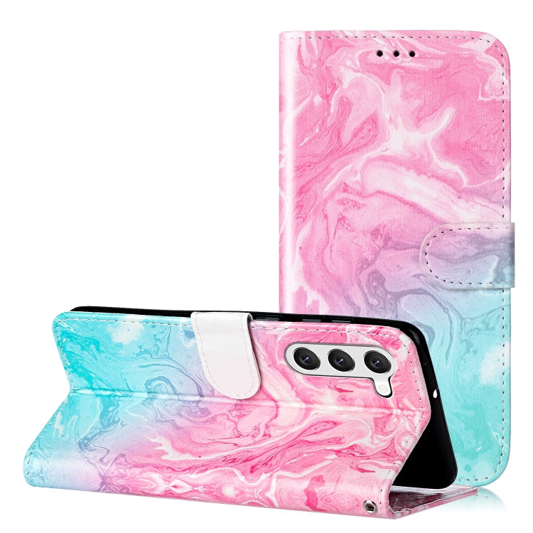 For Samsung Galaxy S25+ 5G Colored Drawing Marble Pattern Leather Phone Case(Pink Green Marble) by buy2fix