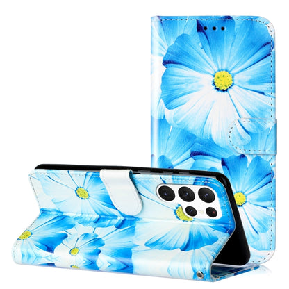 For Samsung Galaxy S25 Ultra 5G Colored Drawing Marble Pattern Leather Phone Case(Blue Flower) by buy2fix