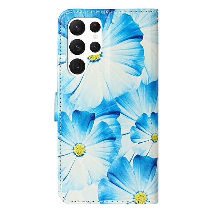 For Samsung Galaxy S25 Ultra 5G Colored Drawing Marble Pattern Leather Phone Case(Blue Flower) by buy2fix