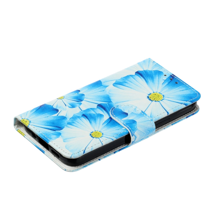 For Samsung Galaxy S25 Ultra 5G Colored Drawing Marble Pattern Leather Phone Case(Blue Flower) by buy2fix