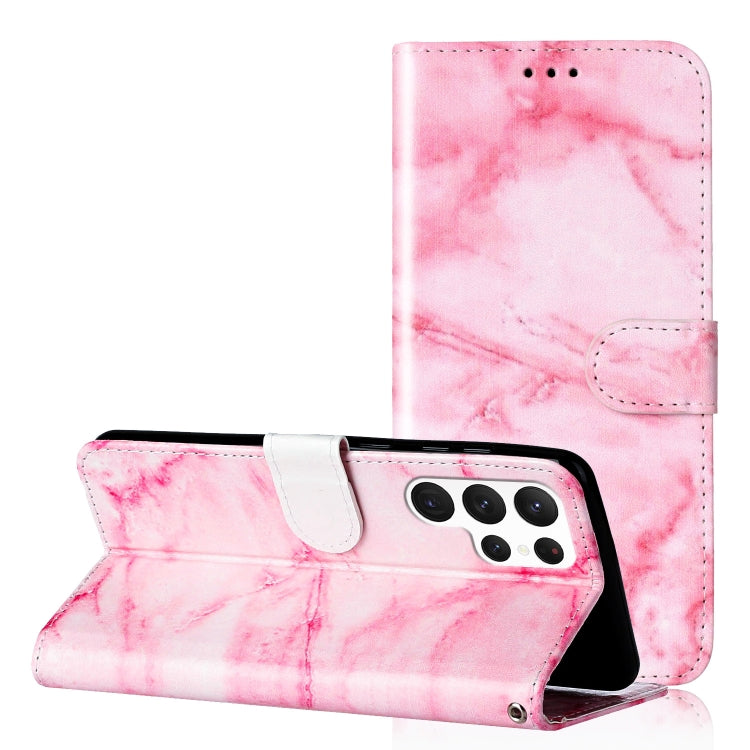 For Samsung Galaxy S25 Ultra 5G Colored Drawing Marble Pattern Leather Phone Case(Pink Marble) by buy2fix