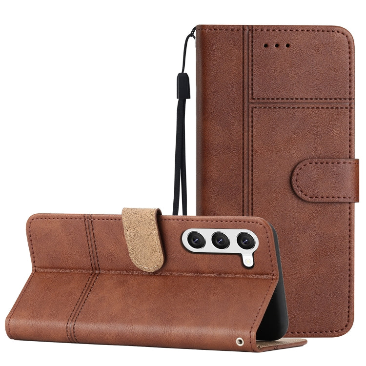 For Samsung Galaxy S25 5G Cowhide Texture Stitching Leather Phone Case(Coffee) by buy2fix