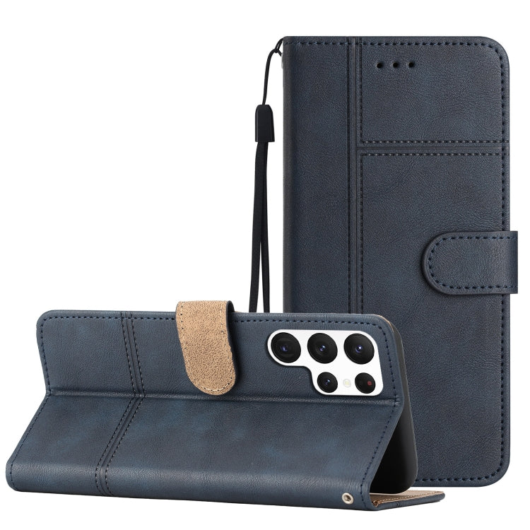 For Samsung Galaxy S25 Ultra 5G Cowhide Texture Stitching Leather Phone Case(Dark Blue) by buy2fix
