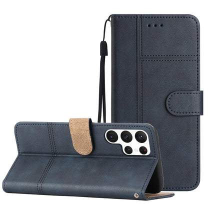 For Samsung Galaxy S25 Ultra 5G Cowhide Texture Stitching Leather Phone Case(Dark Blue) by buy2fix
