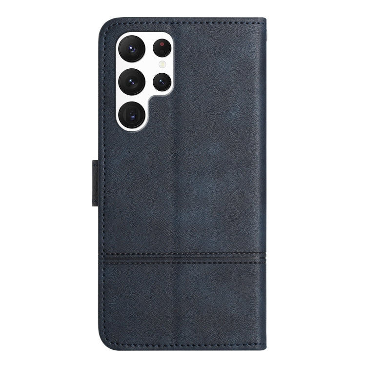 For Samsung Galaxy S25 Ultra 5G Cowhide Texture Stitching Leather Phone Case(Dark Blue) by buy2fix
