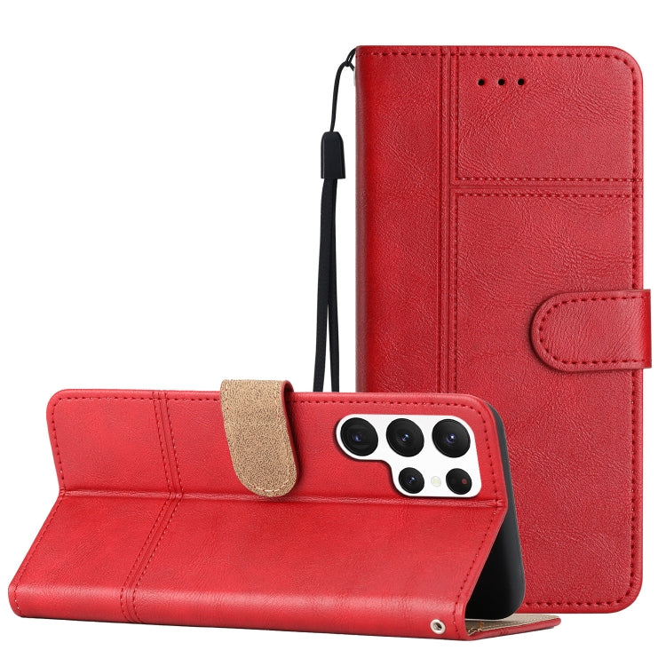 For Samsung Galaxy S25 Ultra 5G Cowhide Texture Stitching Leather Phone Case(Red) by buy2fix
