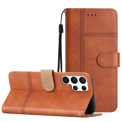 For Samsung Galaxy S25 Ultra 5G Cowhide Texture Stitching Leather Phone Case(Brown) by buy2fix