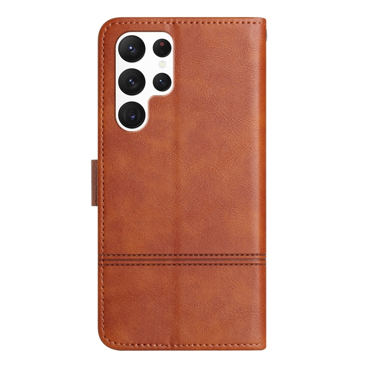 For Samsung Galaxy S25 Ultra 5G Cowhide Texture Stitching Leather Phone Case(Brown) by buy2fix