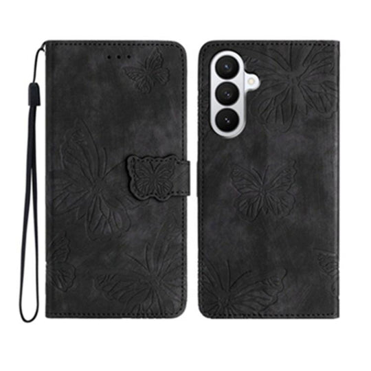 For Samsung Galaxy A57 5G Skin-feel Embossed Butterfly Leather Phone Case(Black)