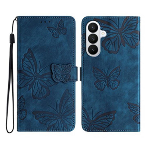 For Samsung Galaxy A57 5G Skin-feel Embossed Butterfly Leather Phone Case(Blue)