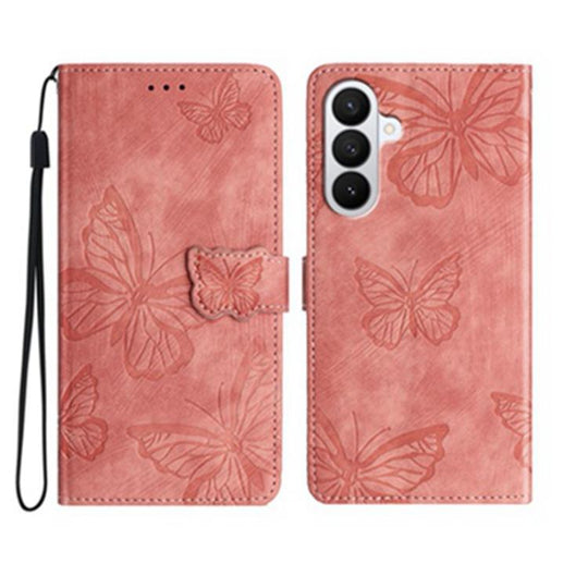 For Samsung Galaxy A57 5G Skin-feel Embossed Butterfly Leather Phone Case(Pink)