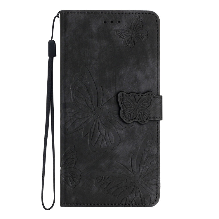 For Samsung Galaxy S25 5G Skin-feel Embossed Butterfly Leather Phone Case(Black) by buy2fix