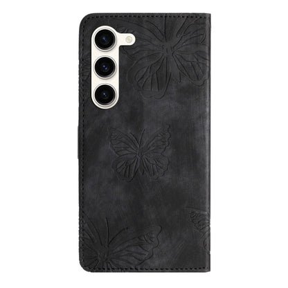For Samsung Galaxy S25 5G Skin-feel Embossed Butterfly Leather Phone Case(Black) by buy2fix