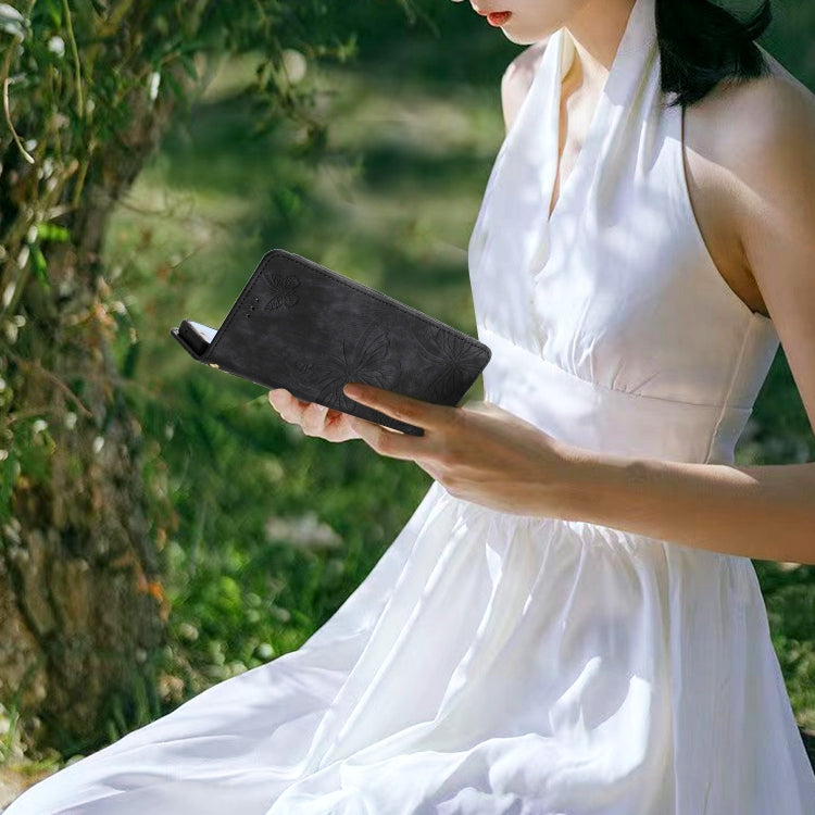 For Samsung Galaxy S25 5G Skin-feel Embossed Butterfly Leather Phone Case(Black) by buy2fix